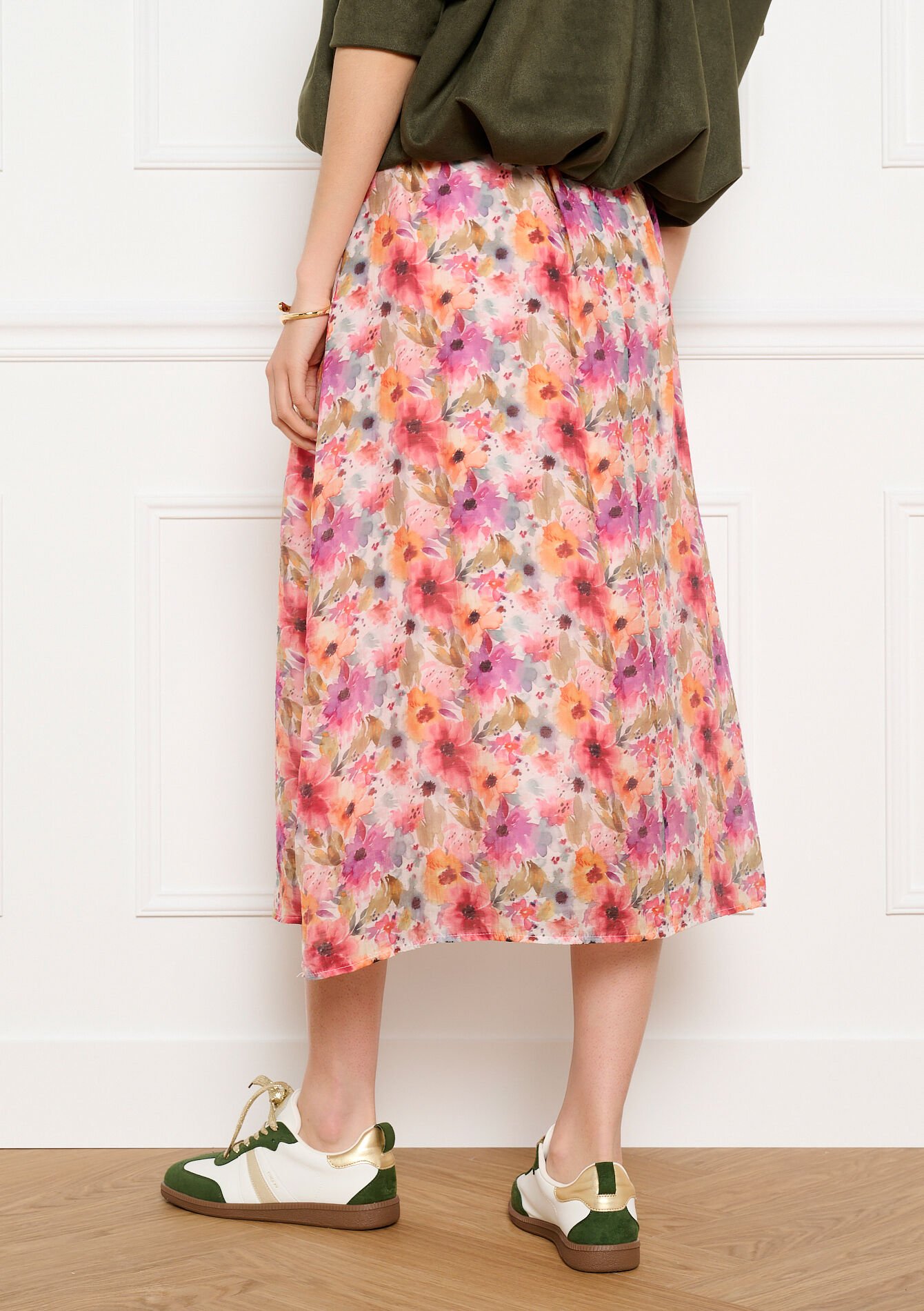 Jupe midi fluide imprimée - ORANGE BRIGHT - 07101499_1255