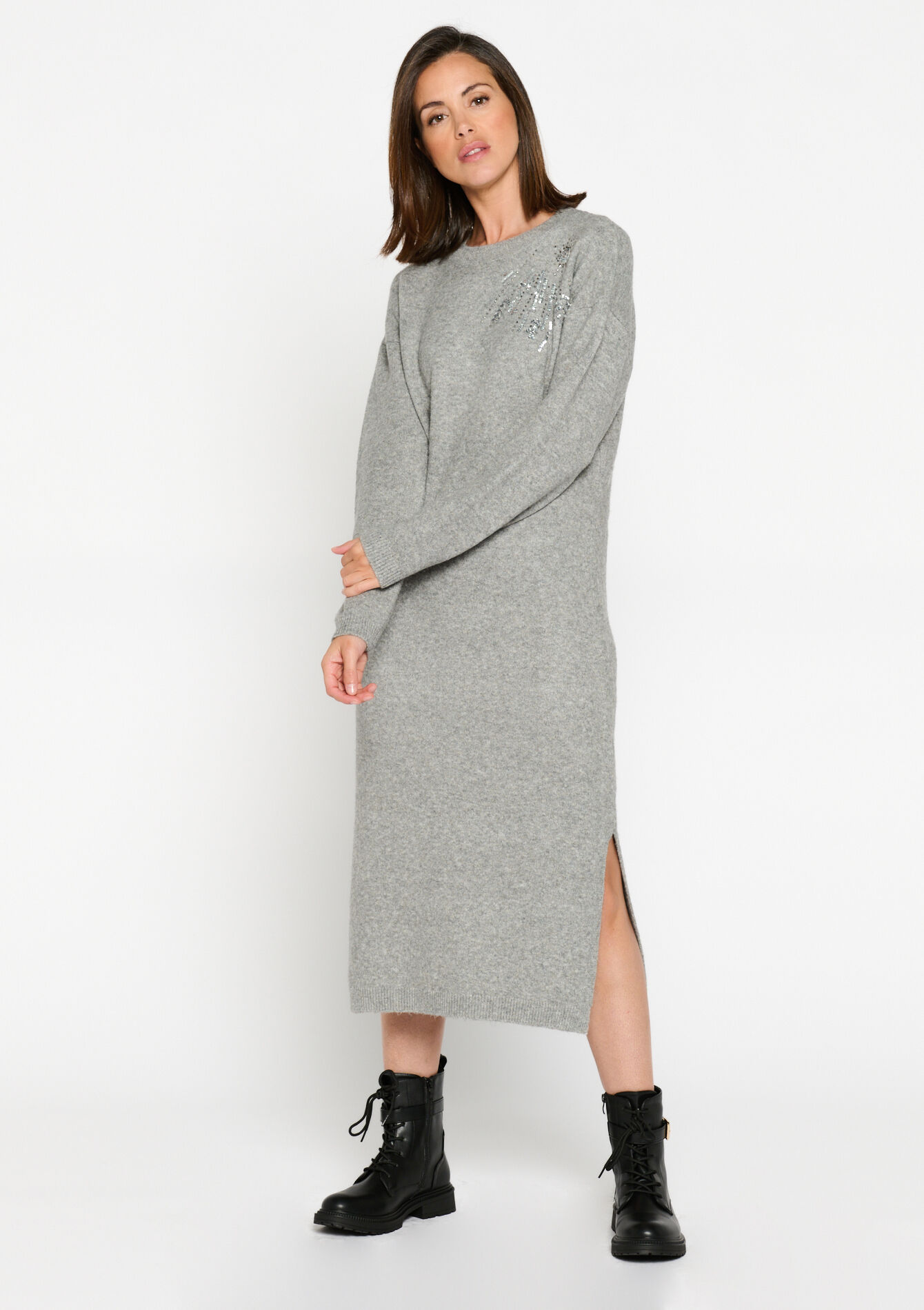 Pullover dress with embroidery, Pullover dress with embroidery - MEDIUM GREY - 08602011_0512