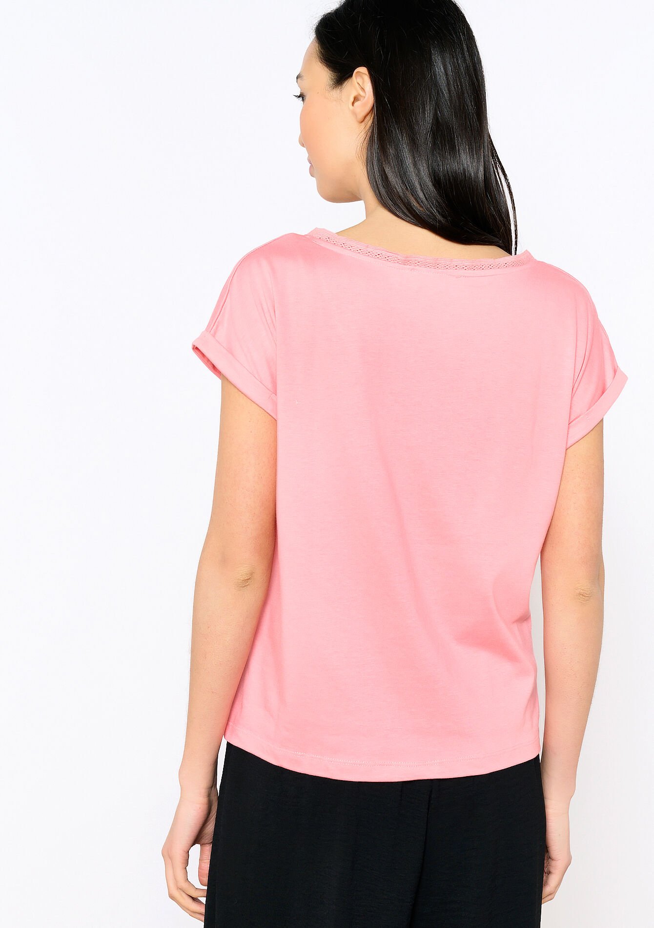 Basic T-shirt met V-hals, Basic T-shirt met V-hals - CORAL BRIGHT - 02301518_2007