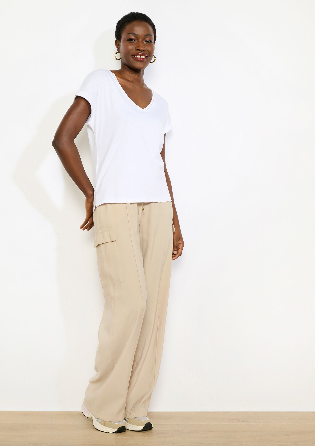 T-shirt met V-hals - OPTICAL WHITE - 02301937_1019