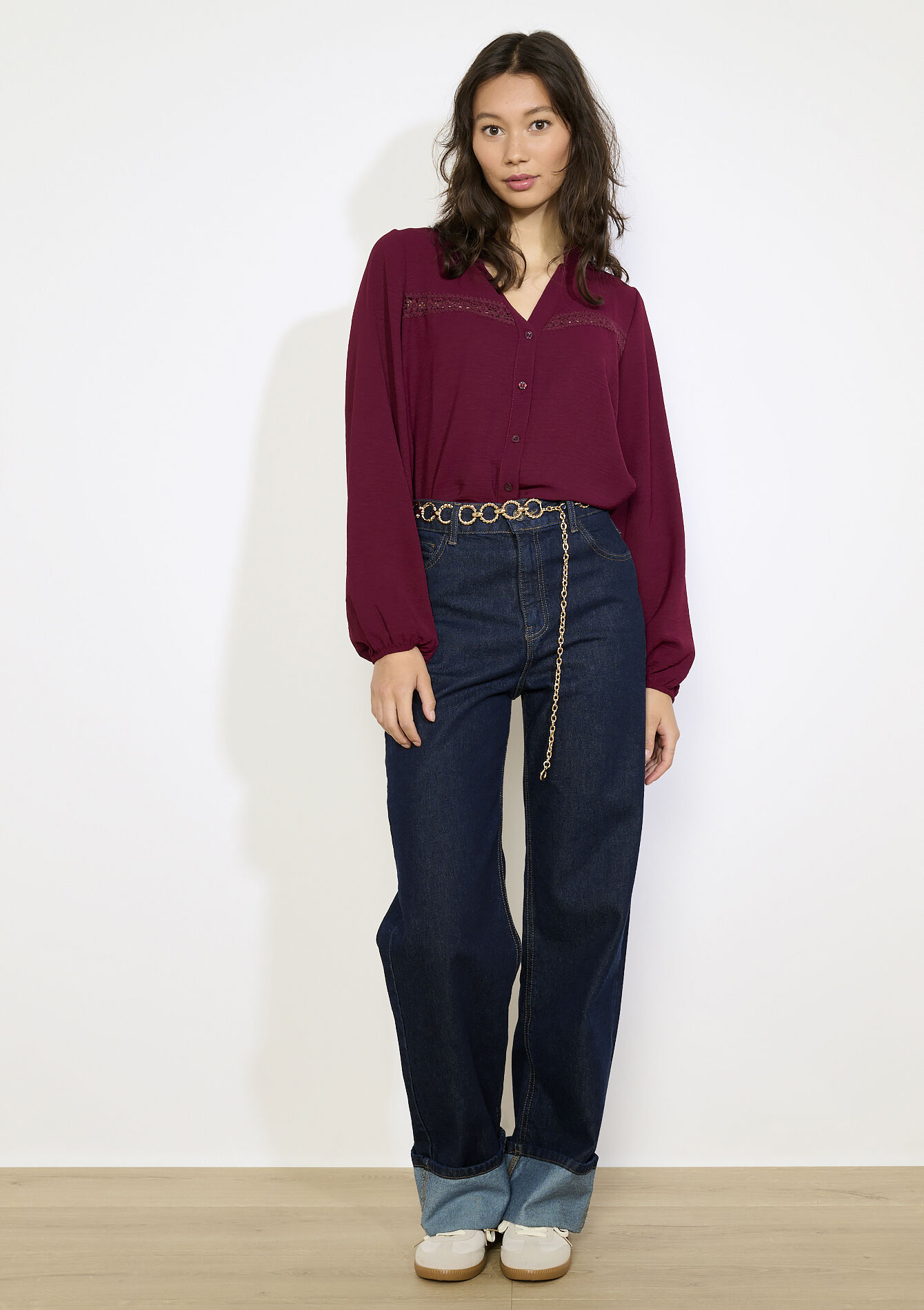 Blouse fluide à détails crochet, Blouse fluide à détails crochet - BORDEAUX WINE - 05702943_5514