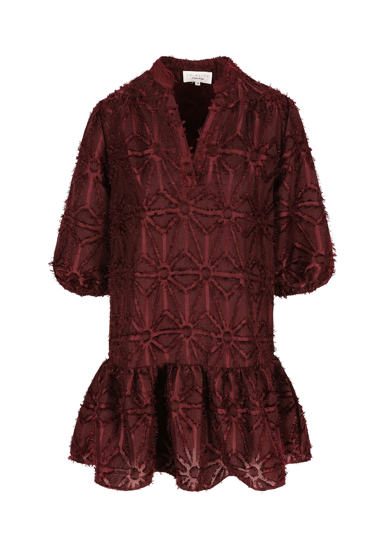 Robe en jacquard à manches bouffantes - BORDEAUX WINE - 08104160_5514