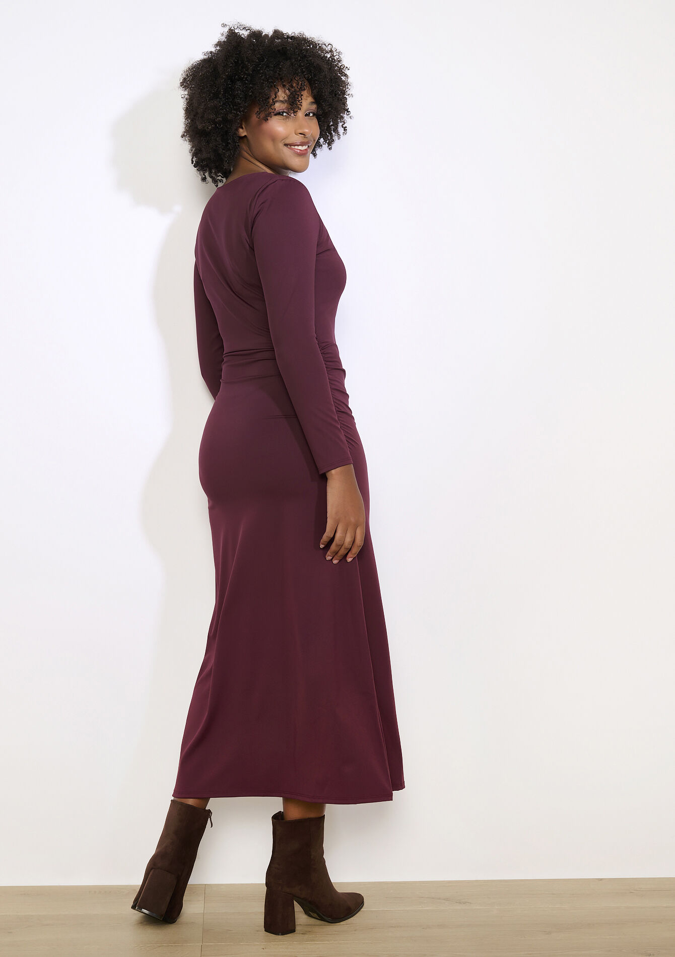 Robe drapée moulante, Robe drapée moulante - AUBERGINE - 08104404_1537