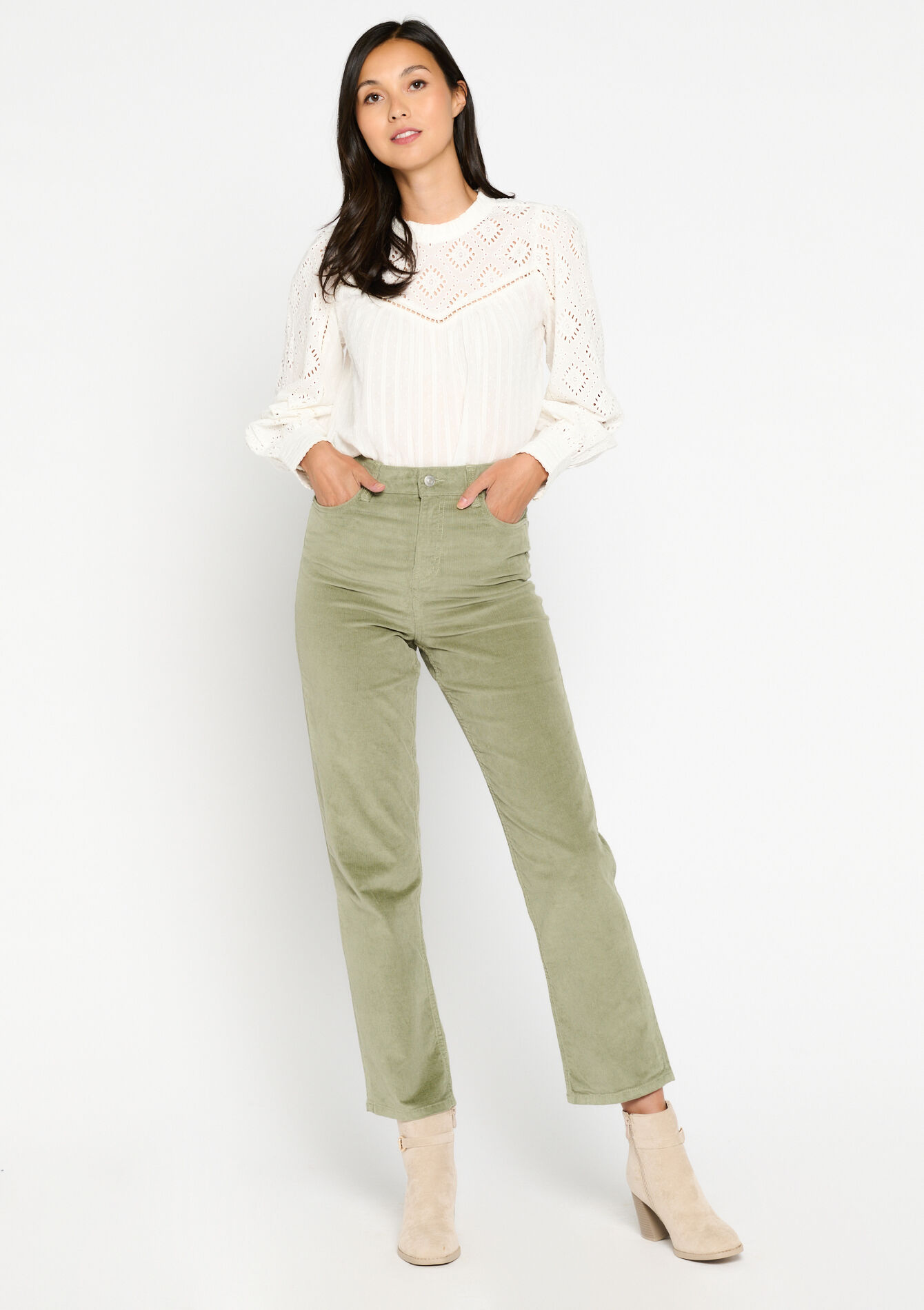 Rechte broek in babycorduroy, Rechte broek in babycorduroy - KHAKI FADED - 06004366_4326