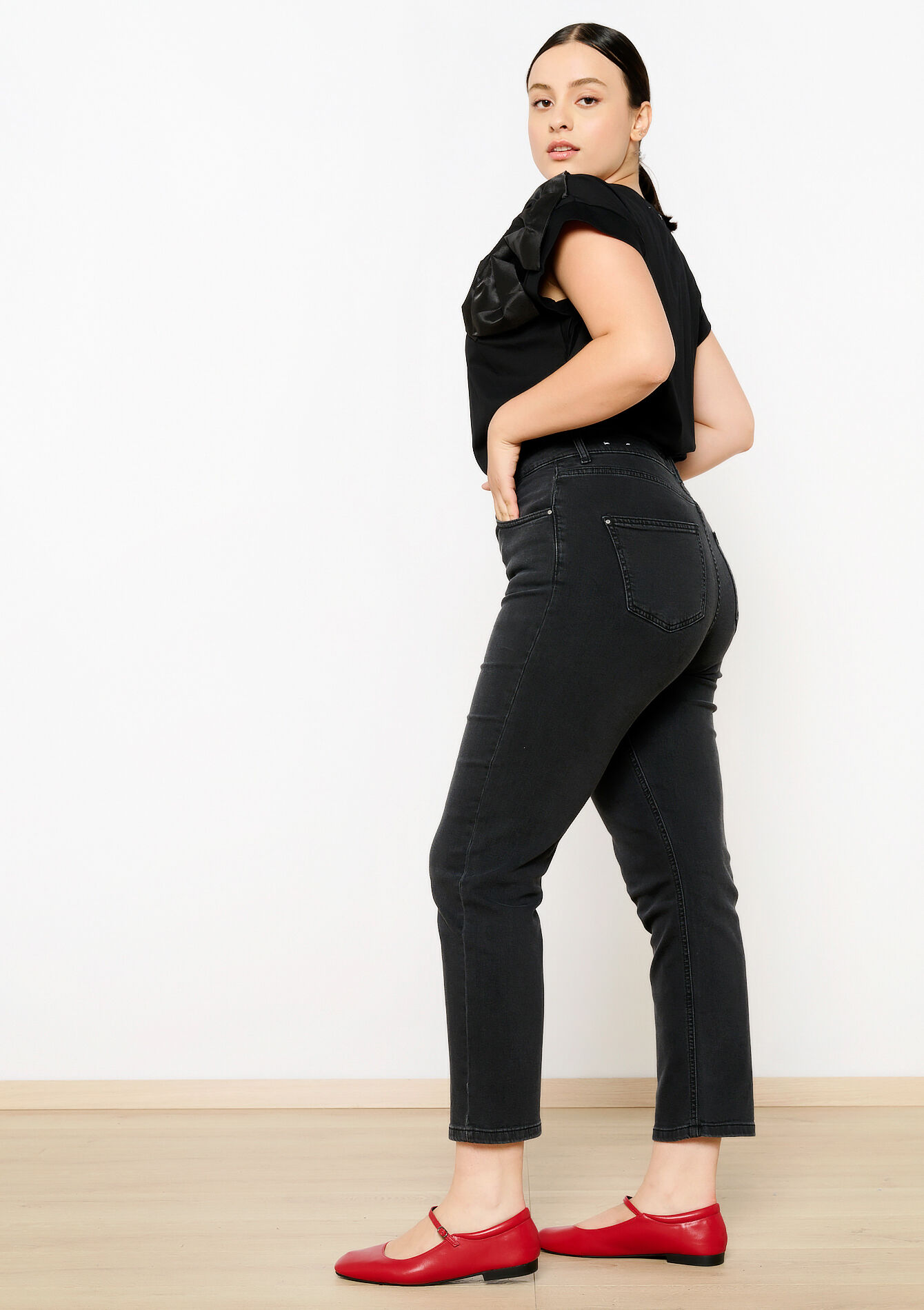Rechte jeans met hoge taille, Rechte jeans met hoge taille - DARK GREY - 22000535_0513