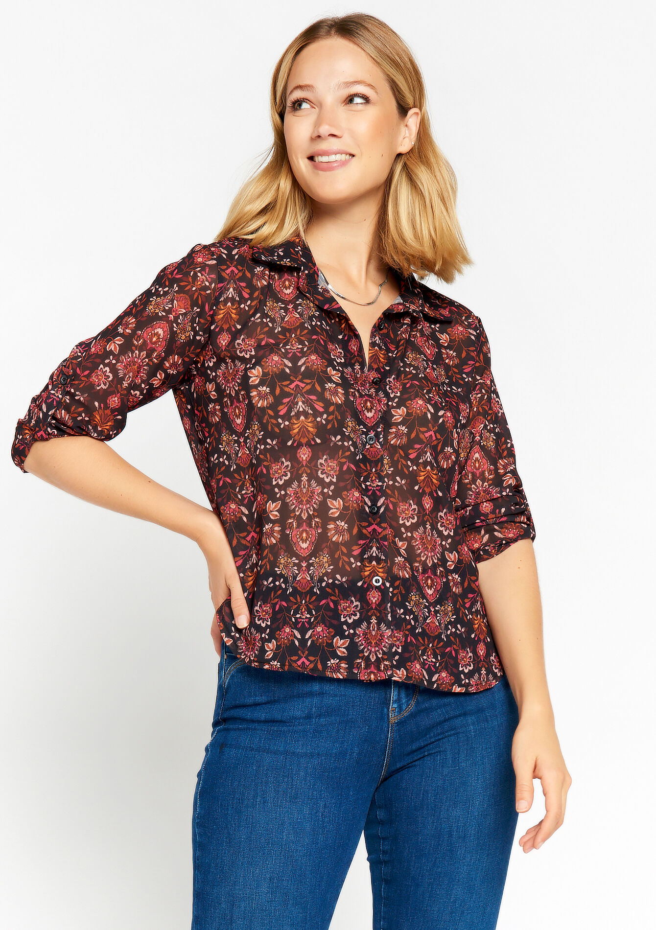 Hemd met bloemenprint - BLACK / PINK - 05702359_2602