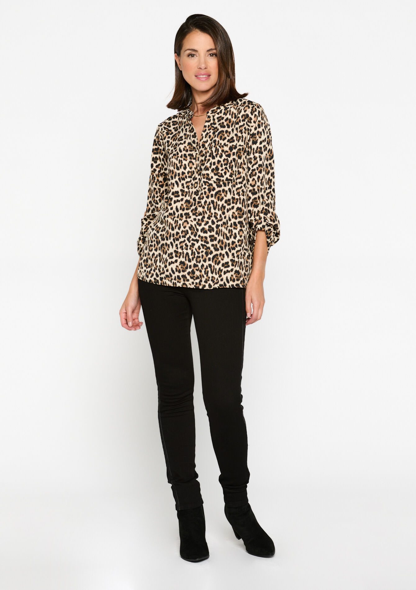 Blouse with animal print - CARAMEL - 05702336_1953