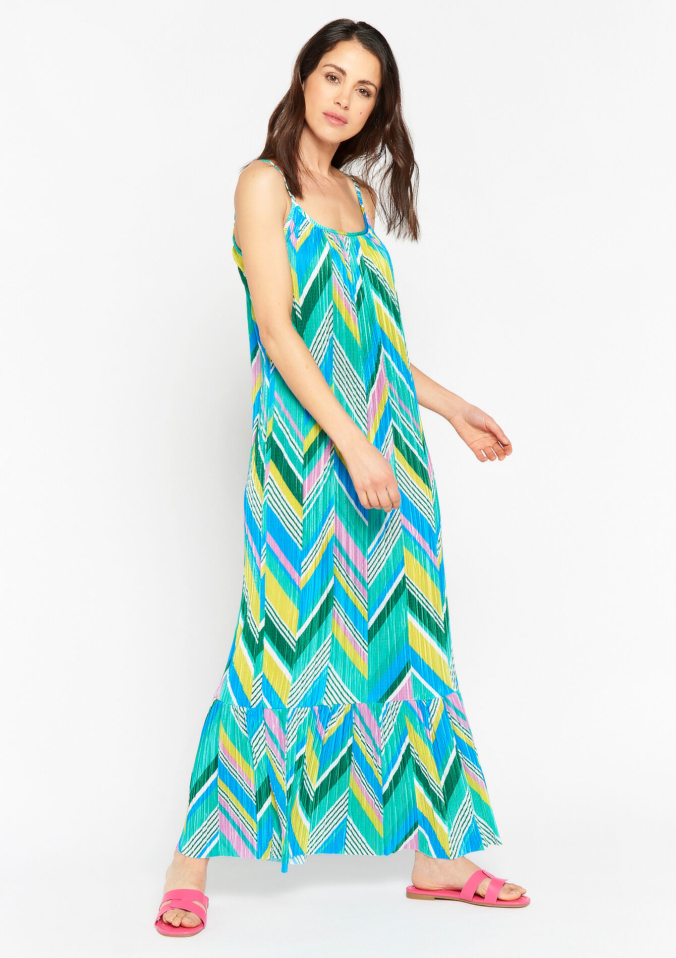 Pleated dress with zigzag pattern, Pleated dress with zigzag pattern - AQUA BLUE - 08601998_3302