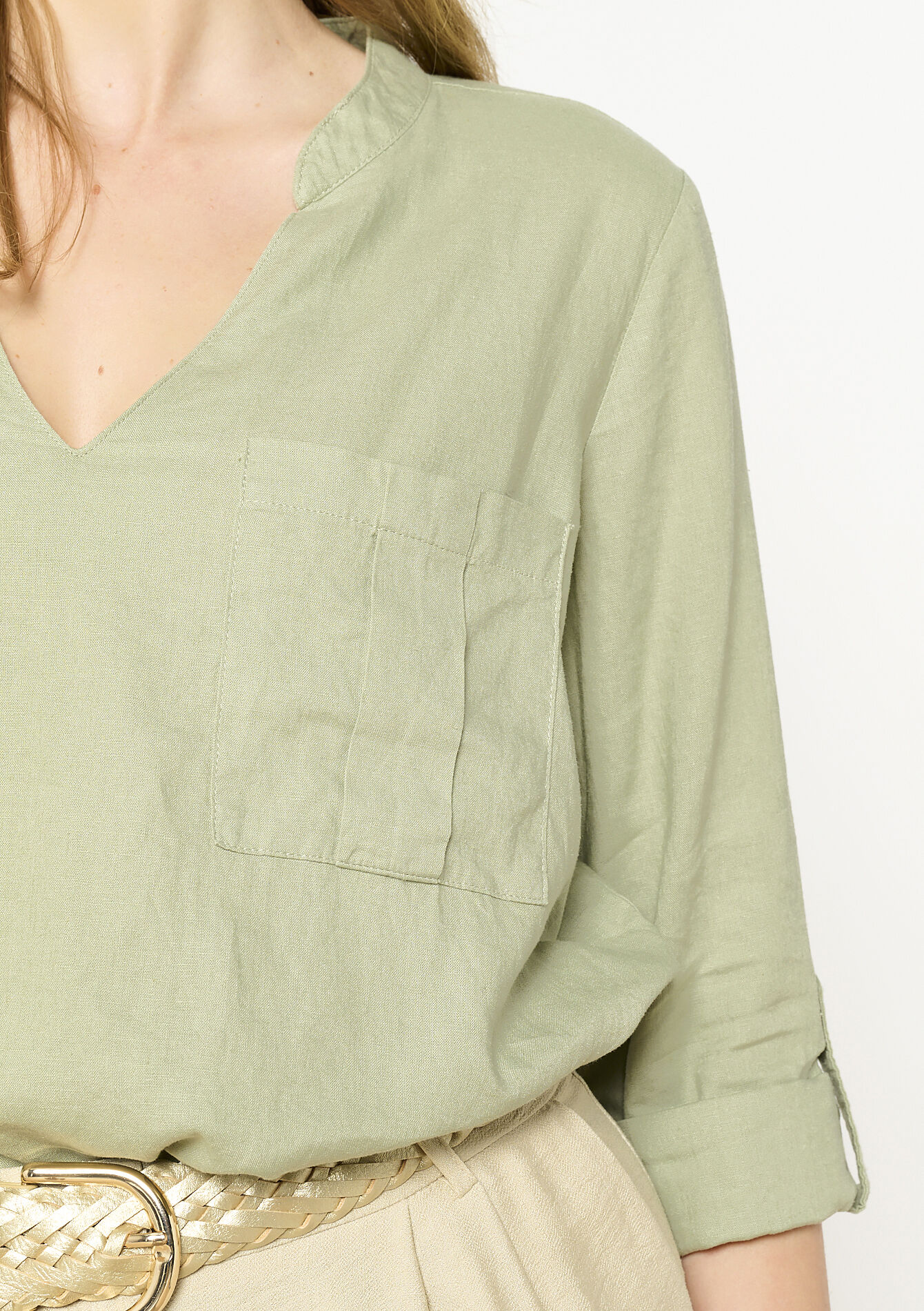 Tuniekblouse met open kraag, Tuniekblouse met open kraag - KHAKI MINT - 05702669_2542