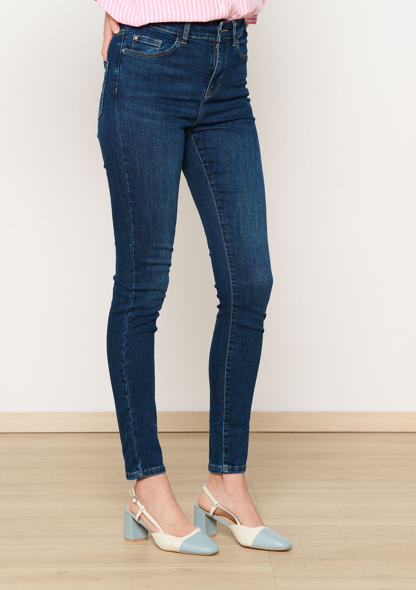 Skinny jeans met hoge taille, Skinny jeans met hoge taille - DARK BLUE - 22000561_0501