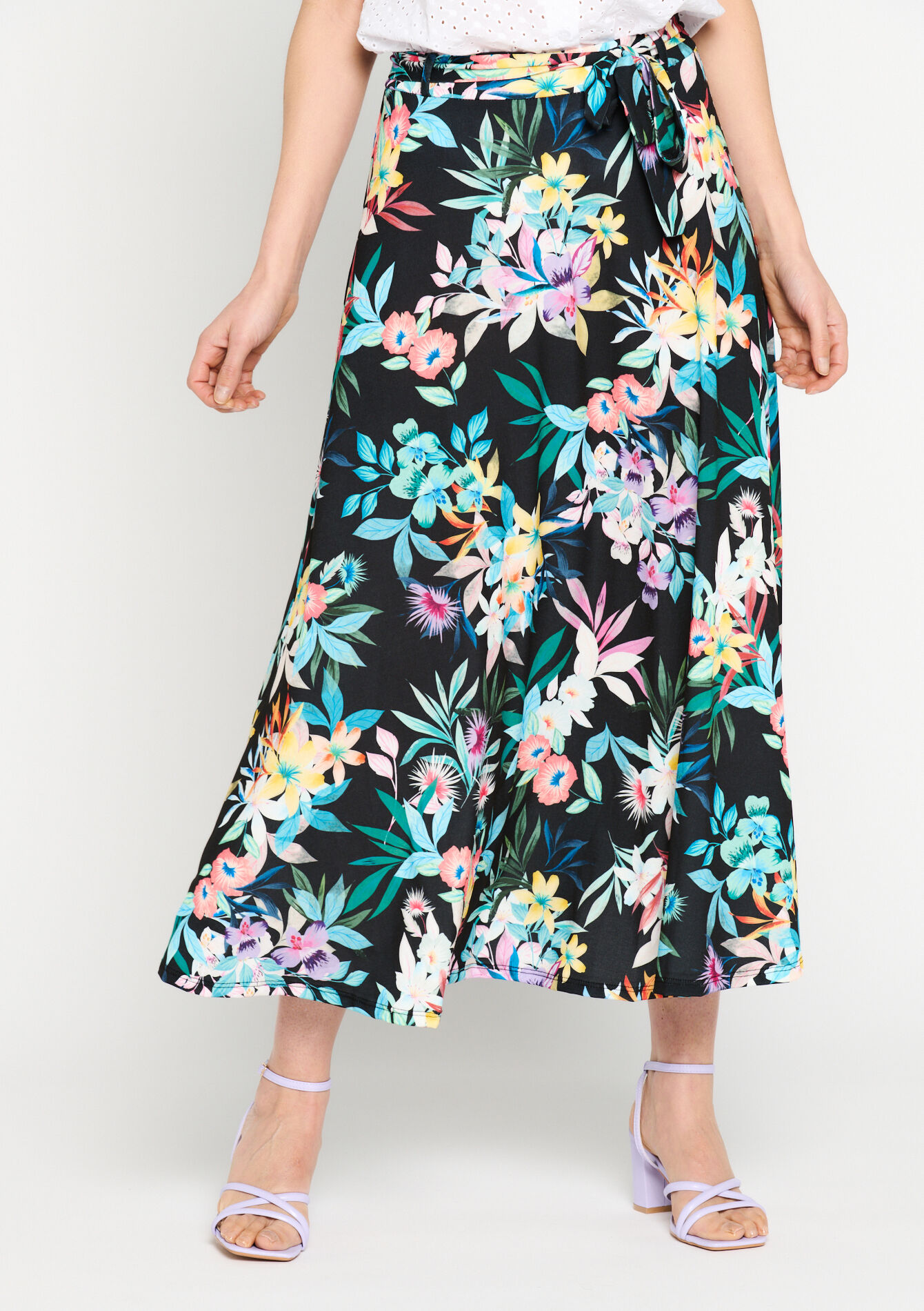 Skirt with tropical print - BLACK - 07101104_1119