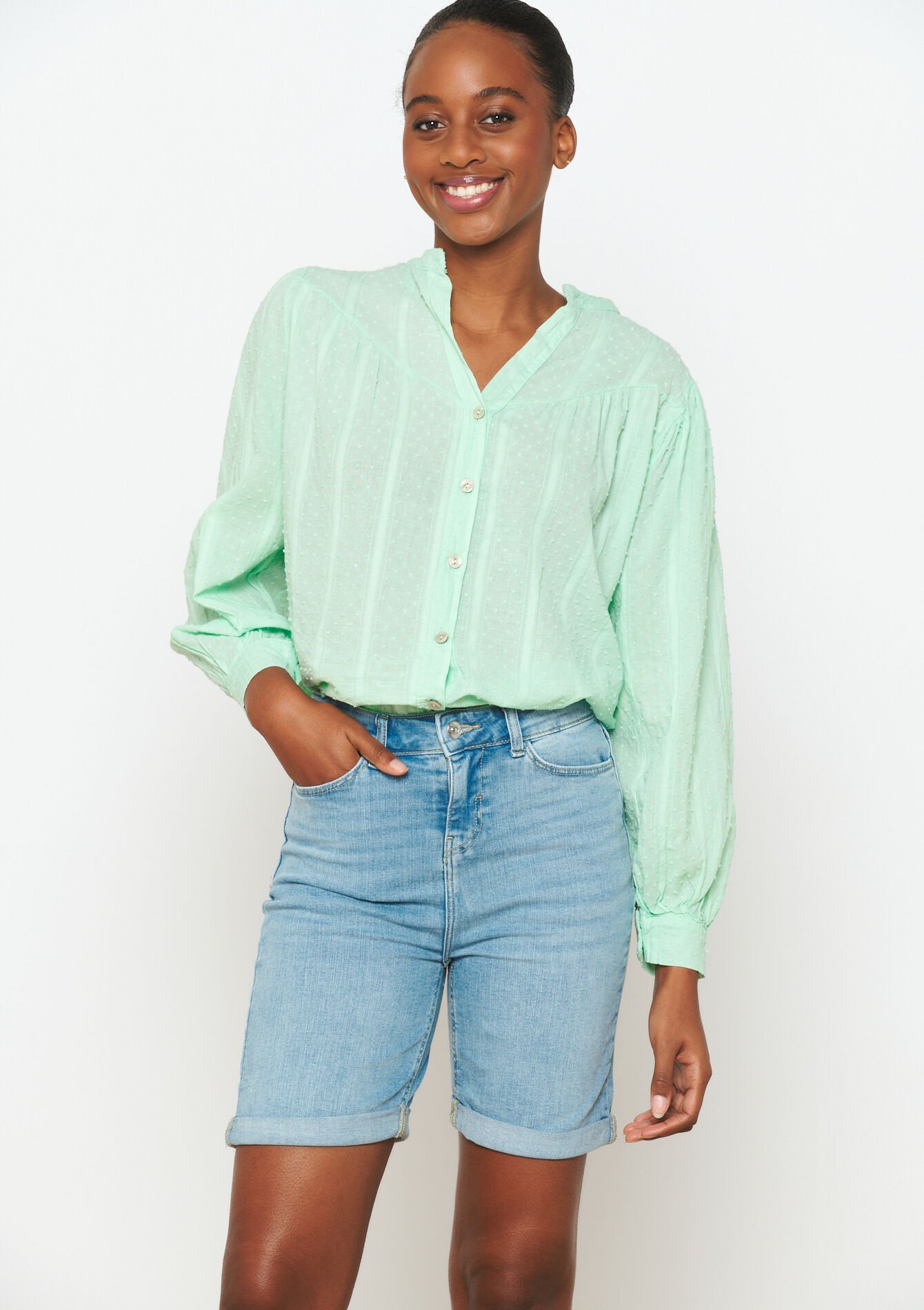 Short long en denim, , back