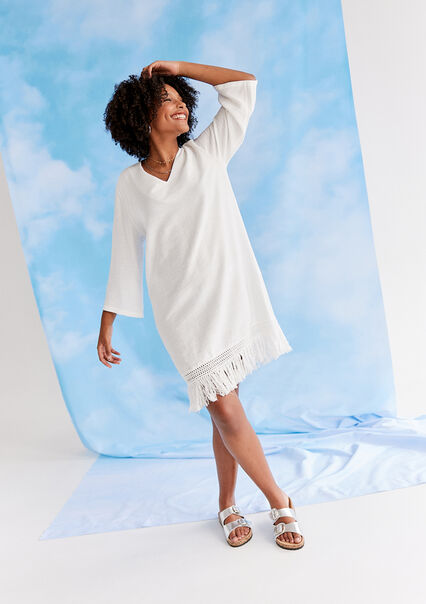 Oversized caftan dress with frills - OFFWHITE - 08103690_1001