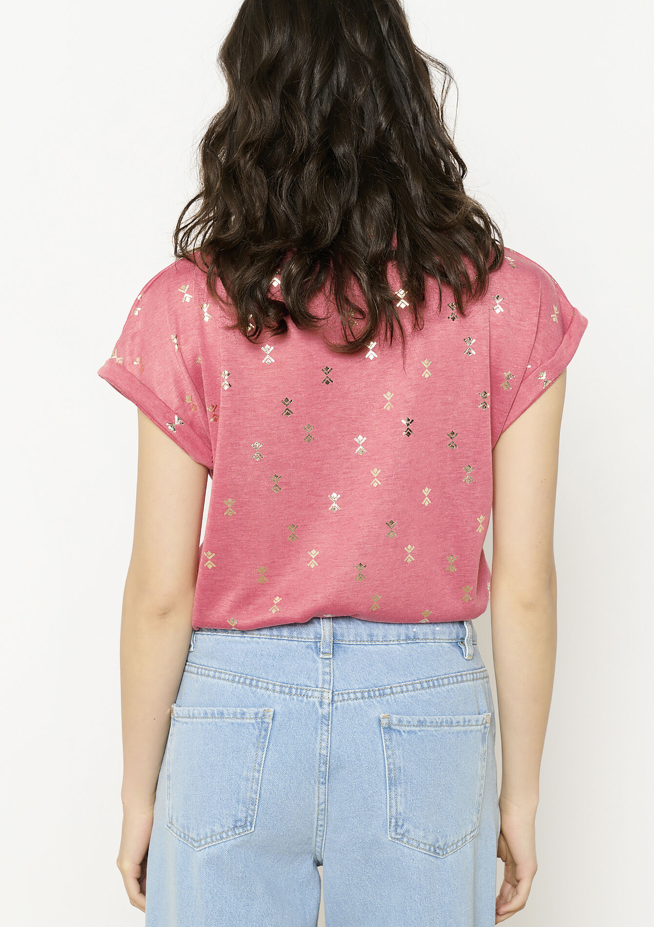 Bedrukte soepele t-shirt, Bedrukte soepele t-shirt - COSMETIC PINK - 02301694_5733