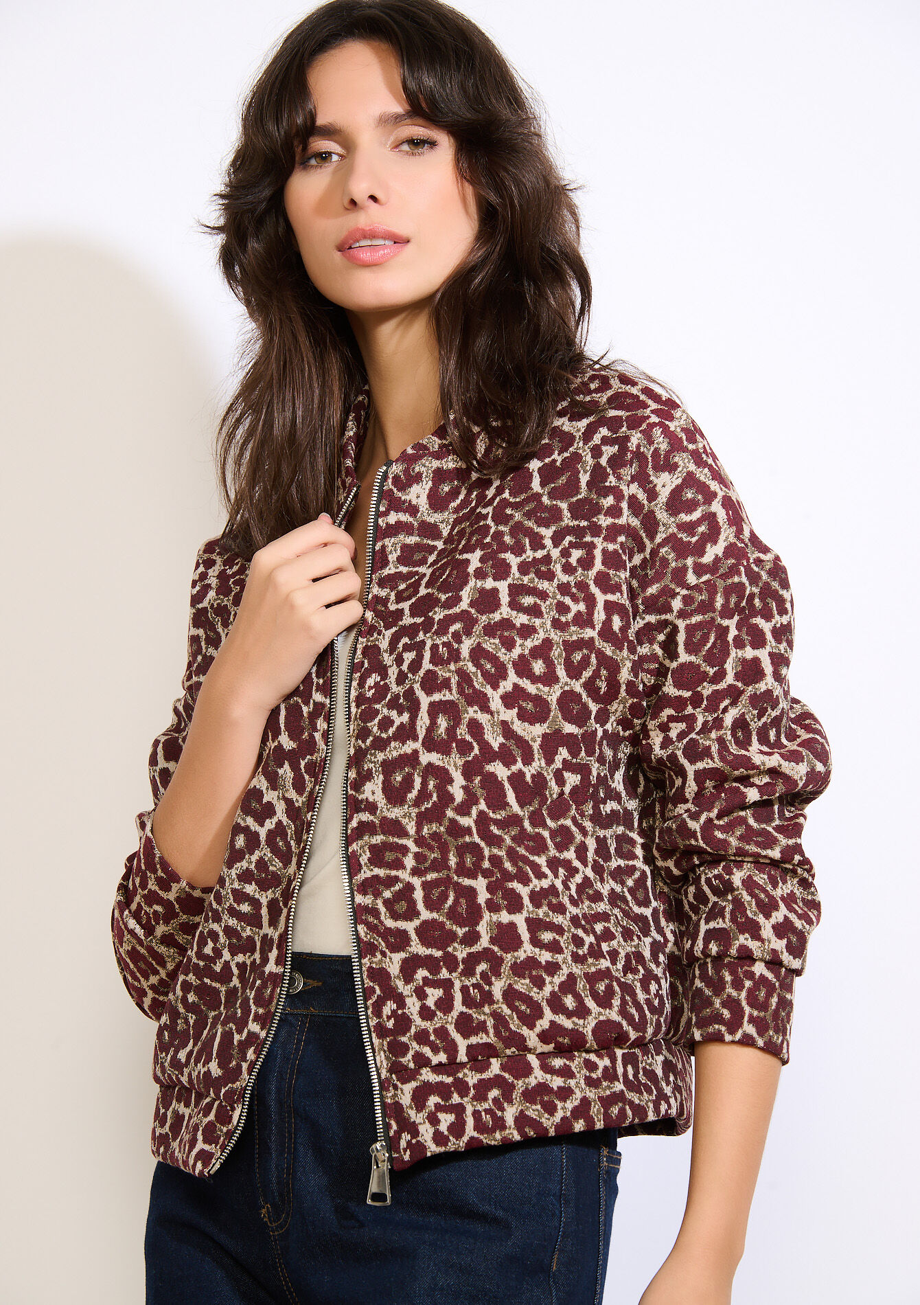 Bomberjack met luipaardprint, , back