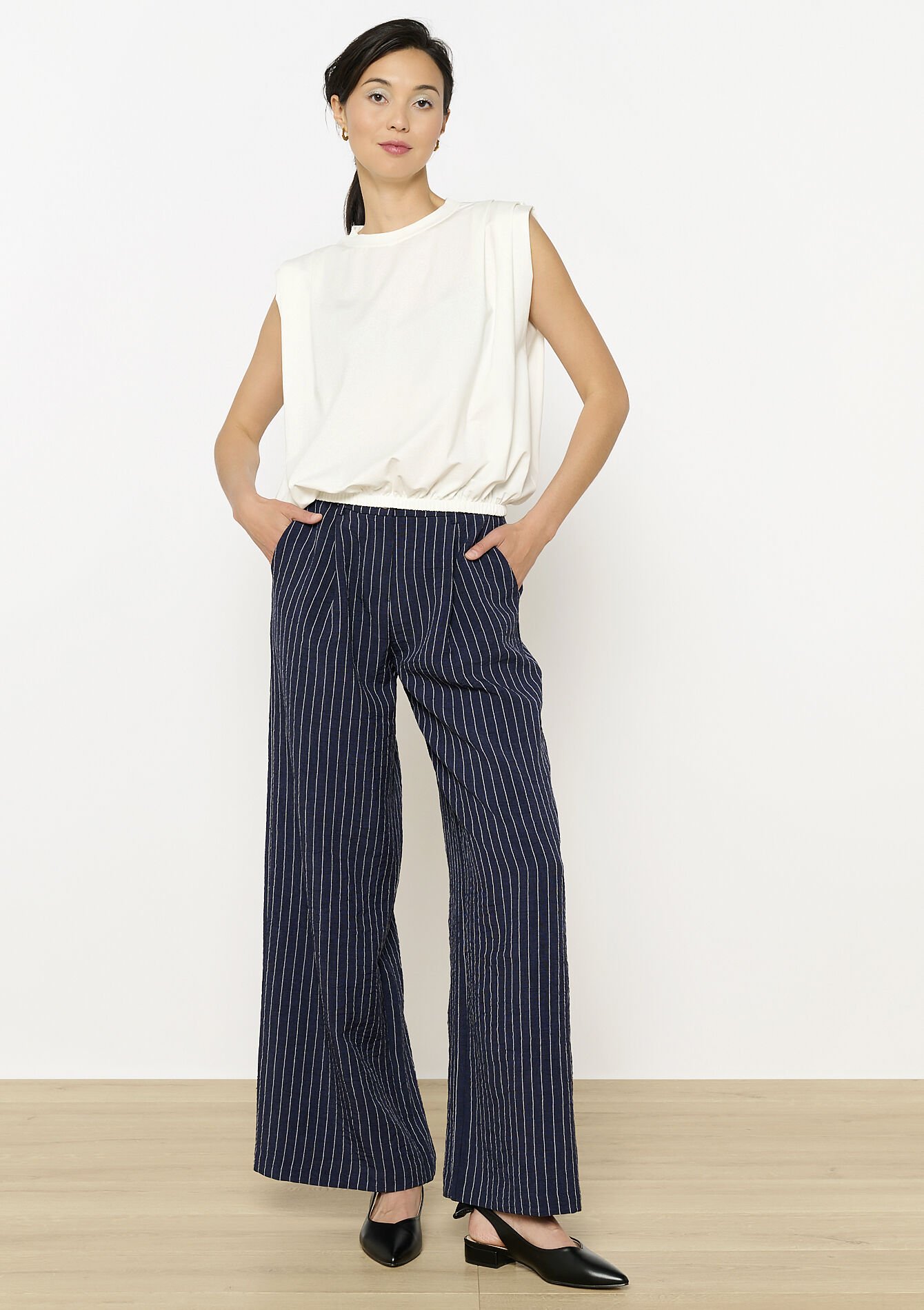 Geklede broek met krijtstrepen, Geklede broek met krijtstrepen - NAVY DARK - 06100703_1714