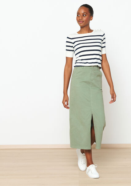 Cotton maxi skirt with slit - KHAKI FADED - 07101237_4326