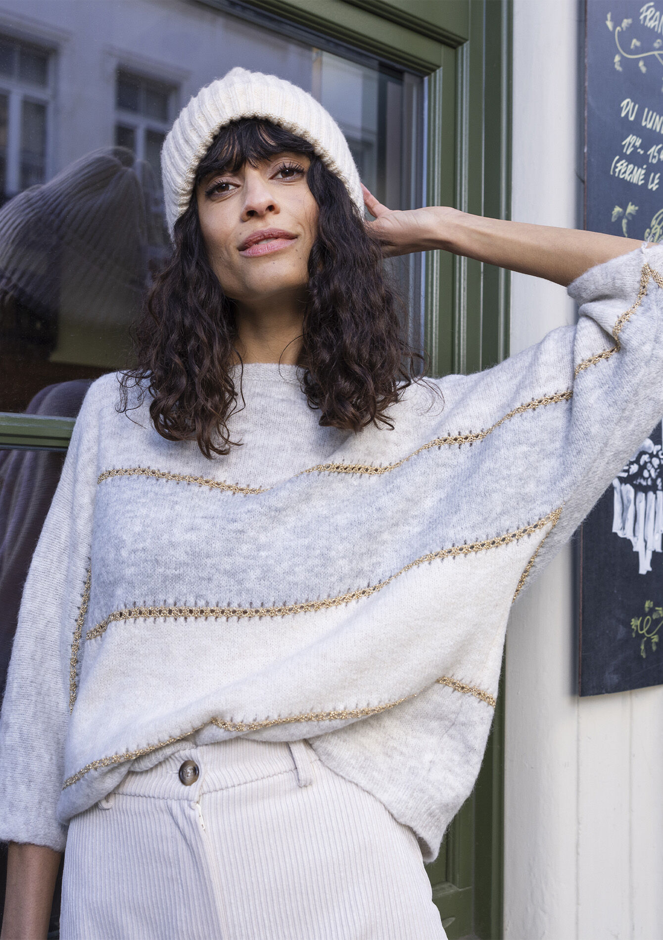 Pullover à blocs de couleur avec lurex - LT GREY MEL - 04006361_1081