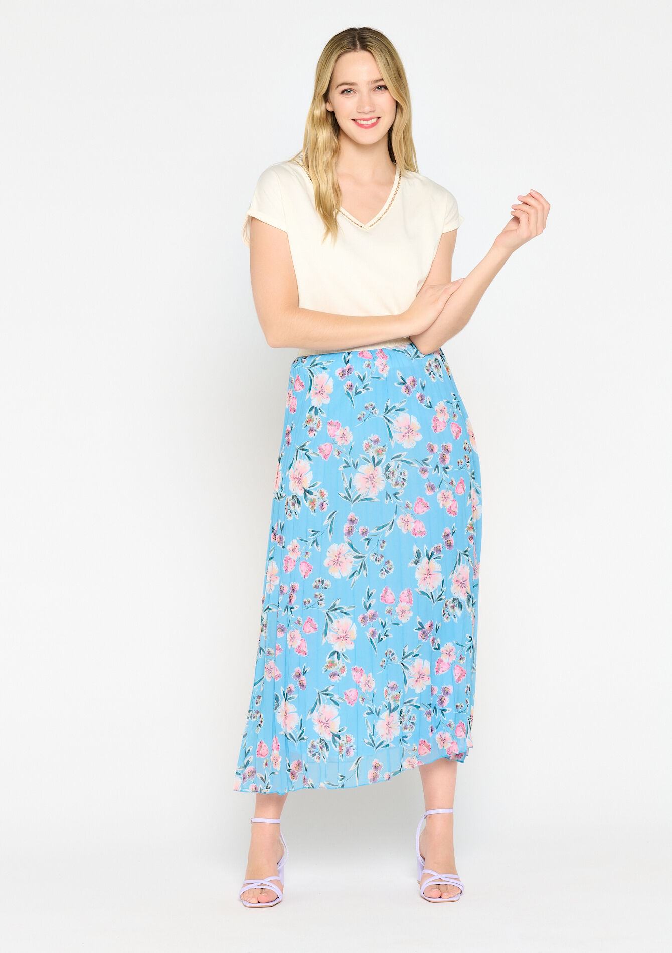 Plissérok met bloemenprint, Plissérok met bloemenprint - BLUE DENIM - 07101099_1638