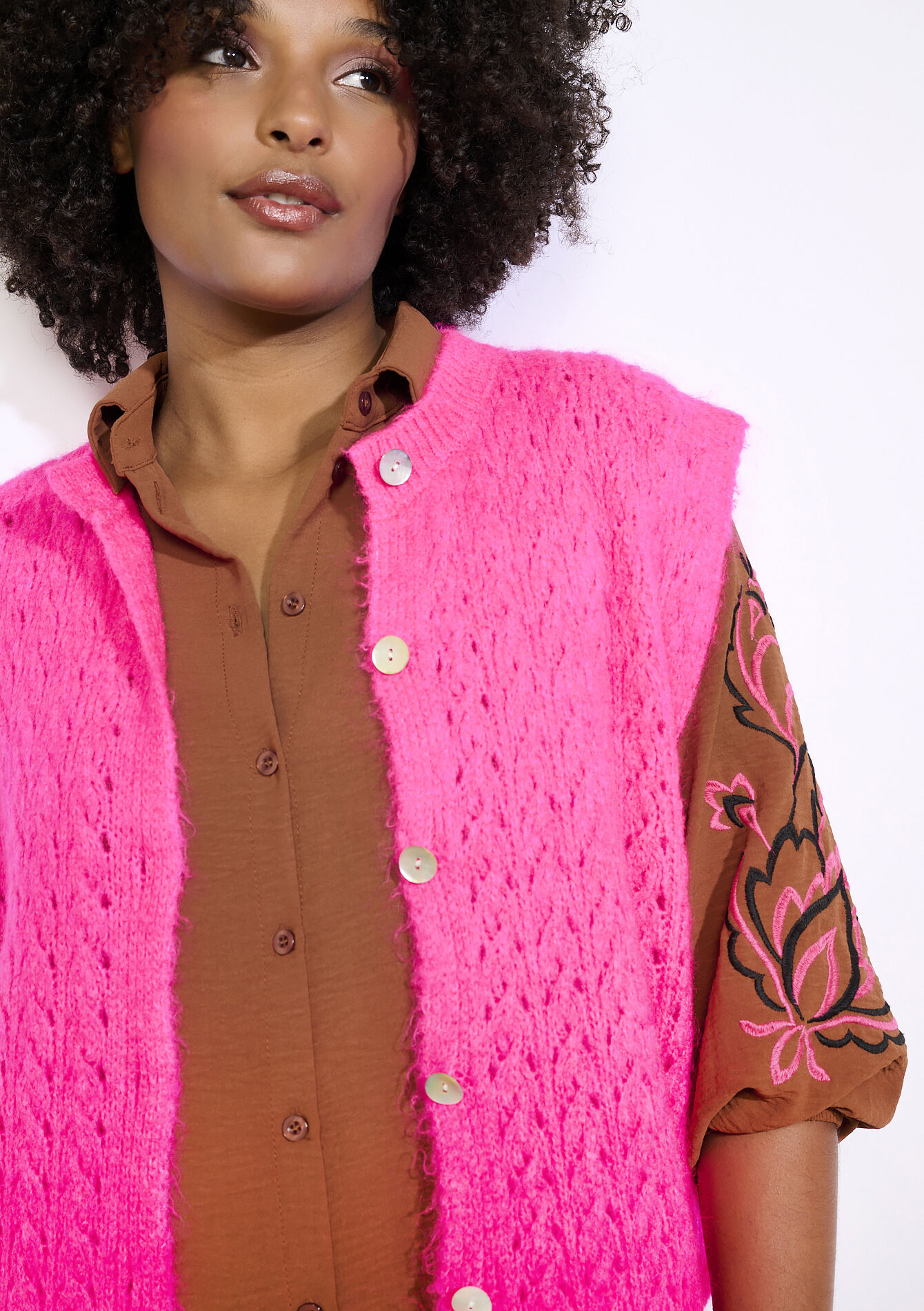 Sleeveless textured cardigan, Sleeveless textured cardigan - FLUO PINK - 04101397_5727