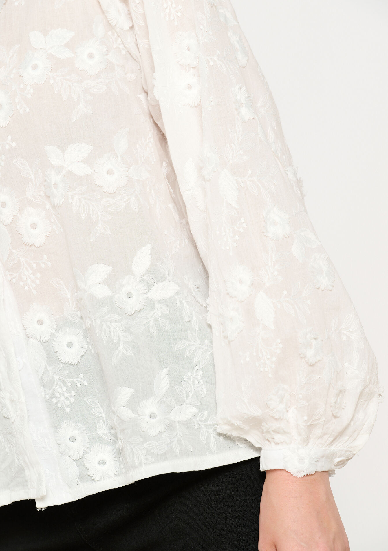 Chemise fleurie brodée - OPTICAL WHITE - 05702612_1019