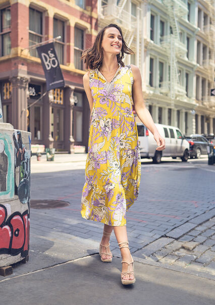 Loose fitting maxi floral dress - LIME - 08601679_201