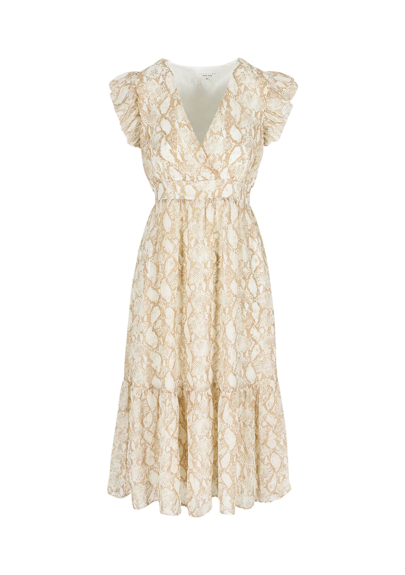 Lange jurk met slangenprint en ruches, Lange jurk met slangenprint en ruches - LT BEIGE - 08103942_2527