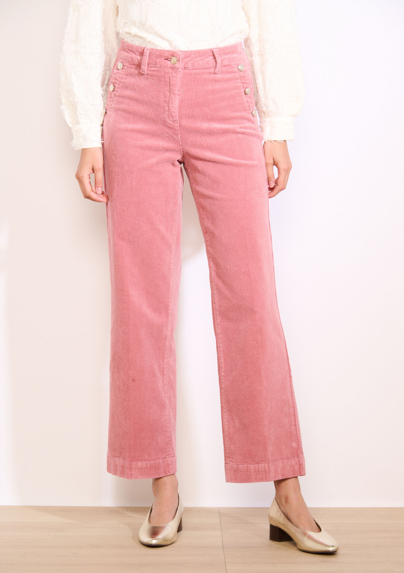 Corduroy broek met knopen, Corduroy broek met knopen - COSMETIC PINK - 06004599_5733