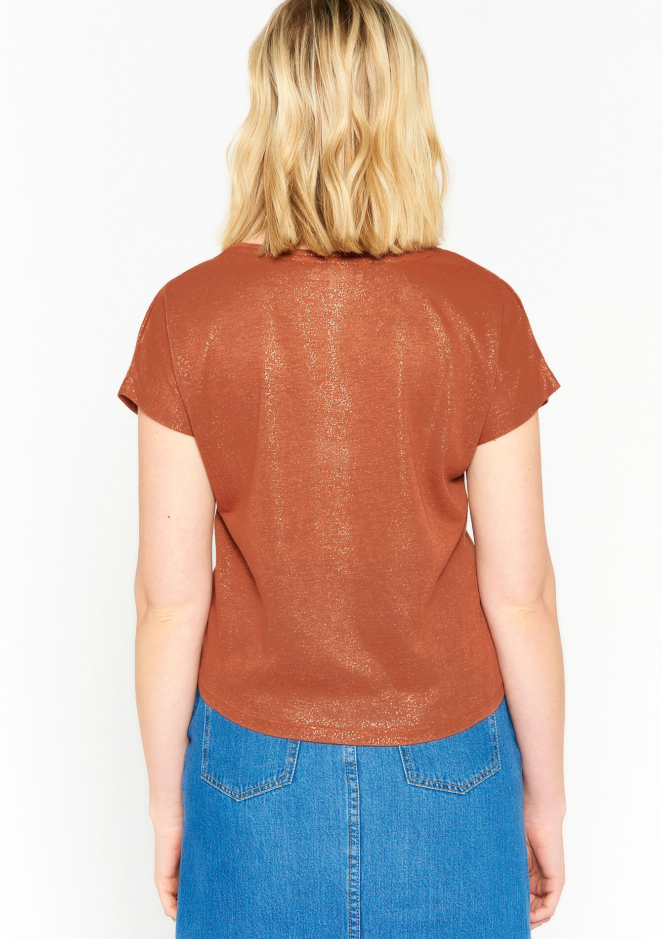 T-shirt à col V - CAMEL CINNAMON - 02301334_3835