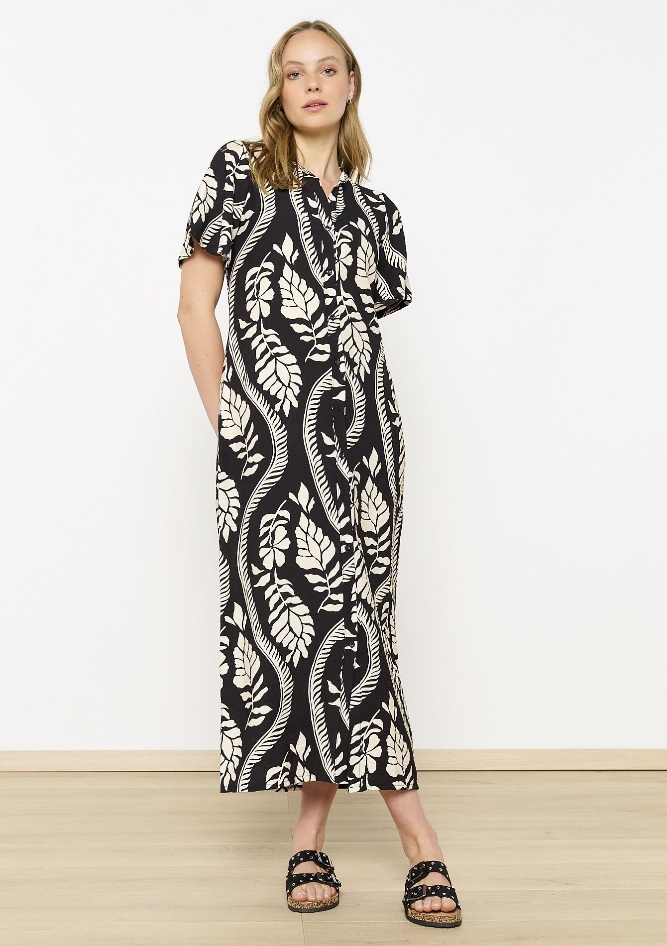 Flowing printed shirt dress, Flowing printed shirt dress - BLACK - 08104094