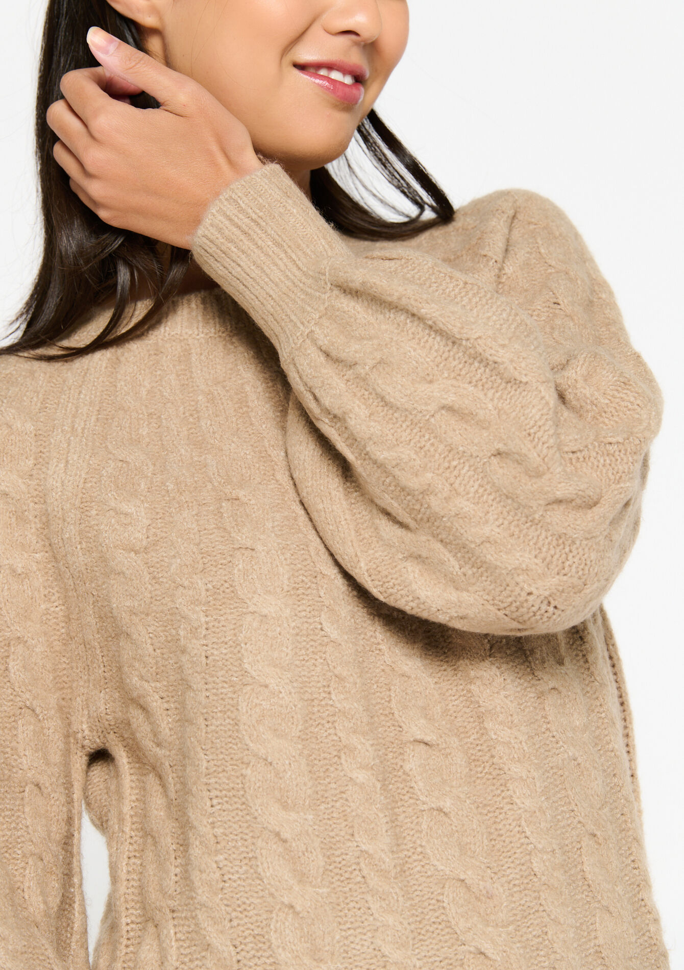 Knitted dress with cables - TAUPE - 08103303