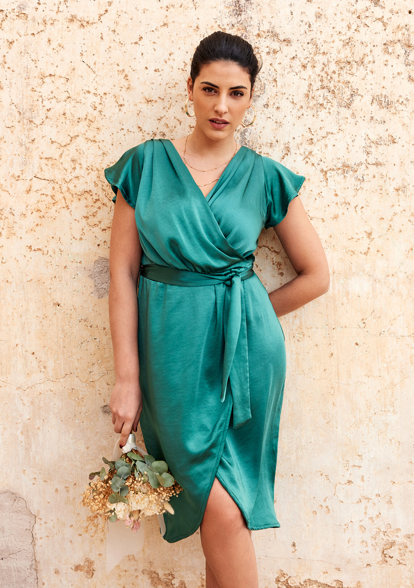 Robe en satin pour demoiselle d'honneur, Robe en satin pour demoiselle d'honneur - EMERALD GREEN - 08103175_414