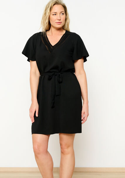 Short dress with lace - BLACK - 08103511_1119
