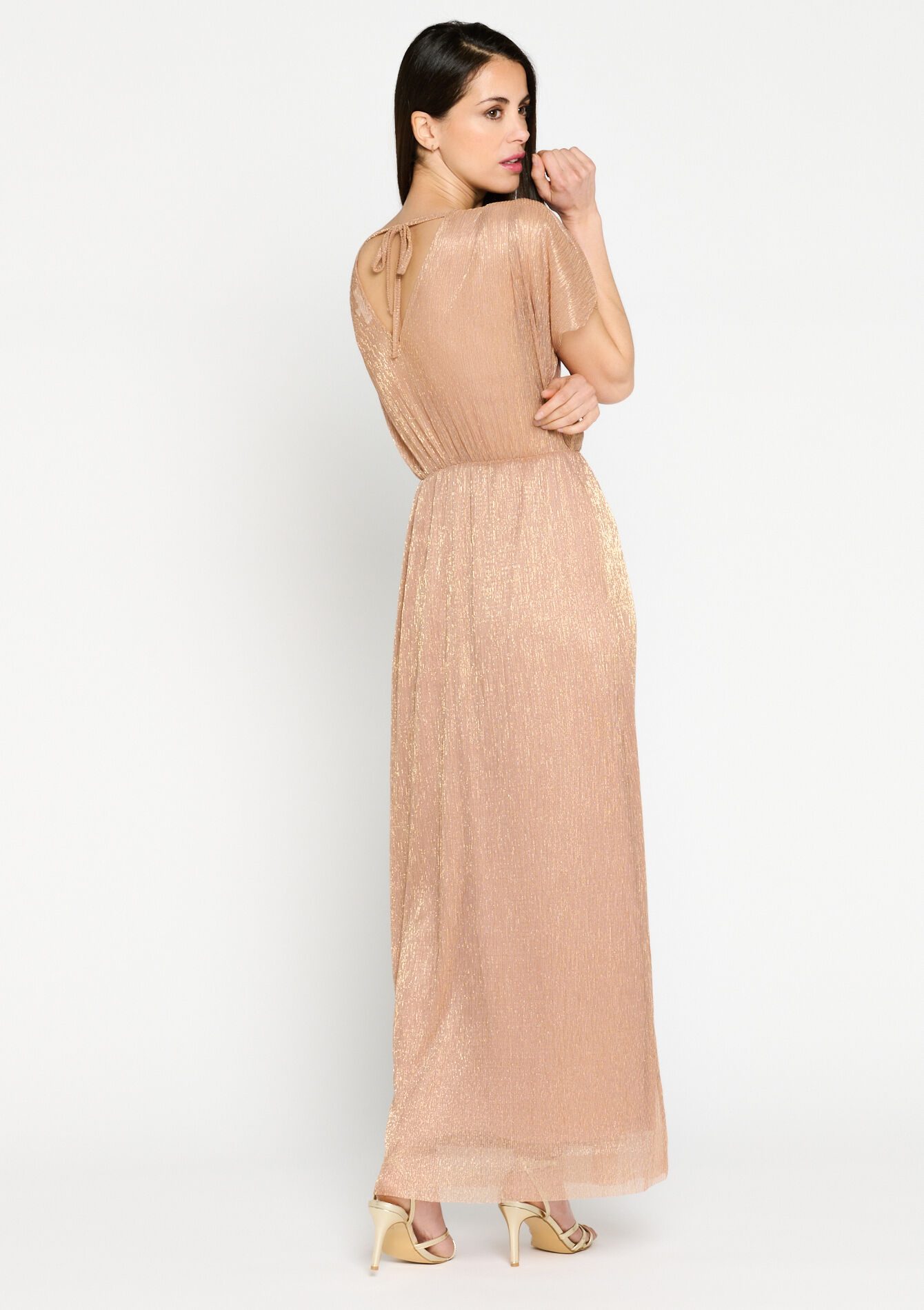 Maxi dress with pleating - CHAMPAGNE SAND - 08601946_4007