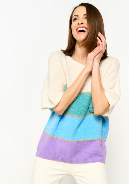 Colourblock pullover with short sleeves - BLUE PASTEL - 04006480_3003