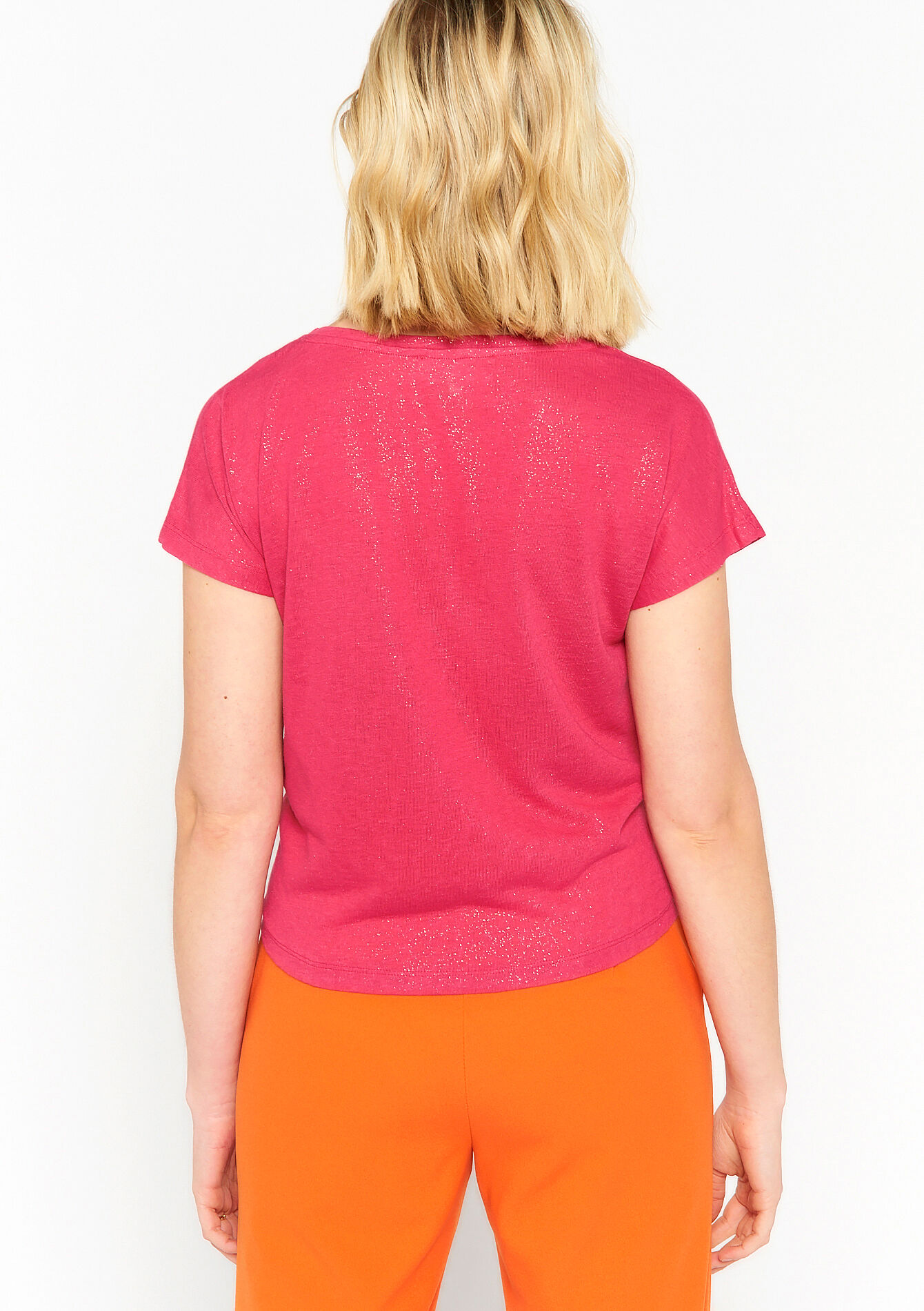 T-shirt à col V - RED FRAMBOISE - 02301334_1496