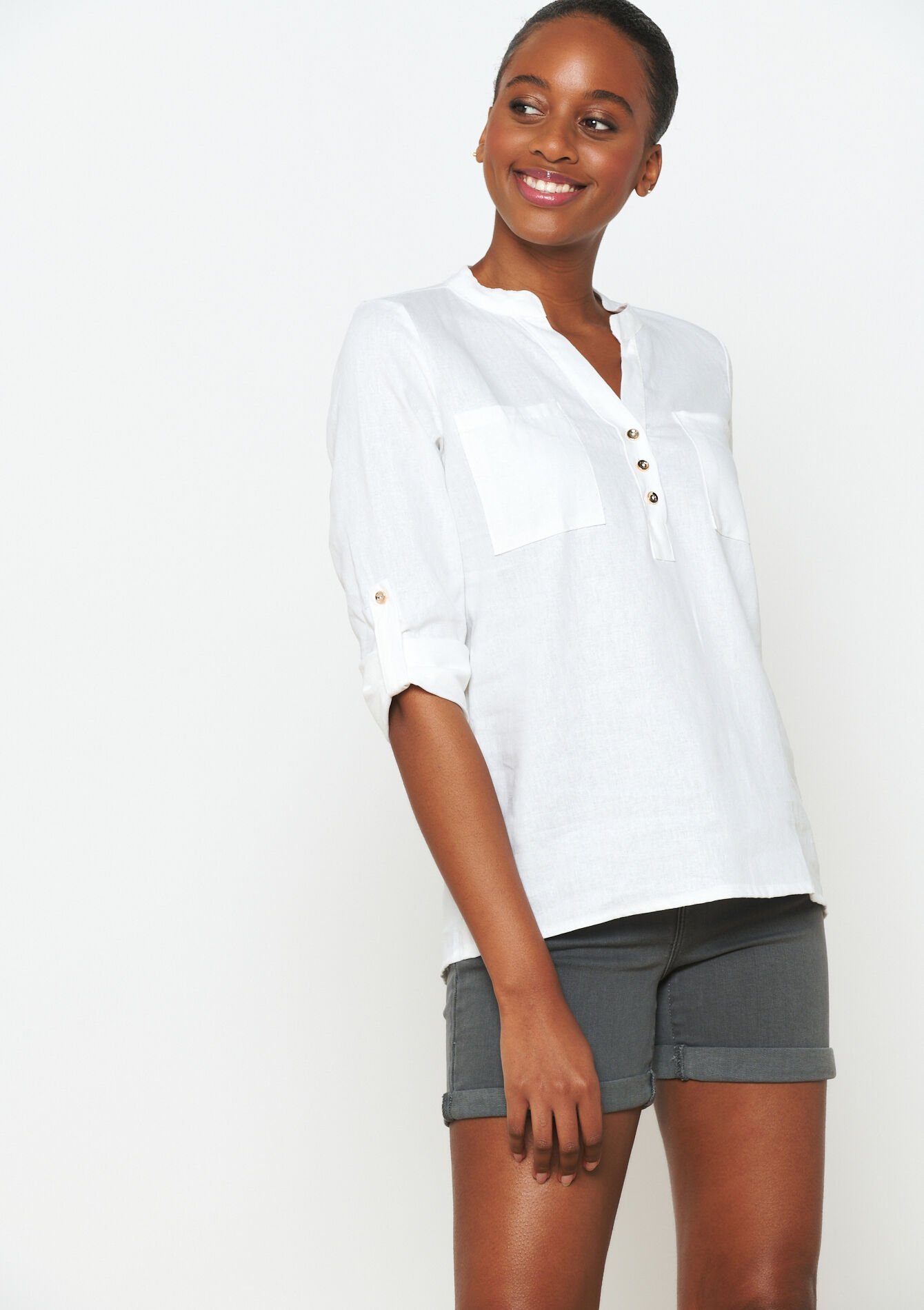 Hemd van linnenmix, Hemd van linnenmix - OPTICAL WHITE - 05702482_1019