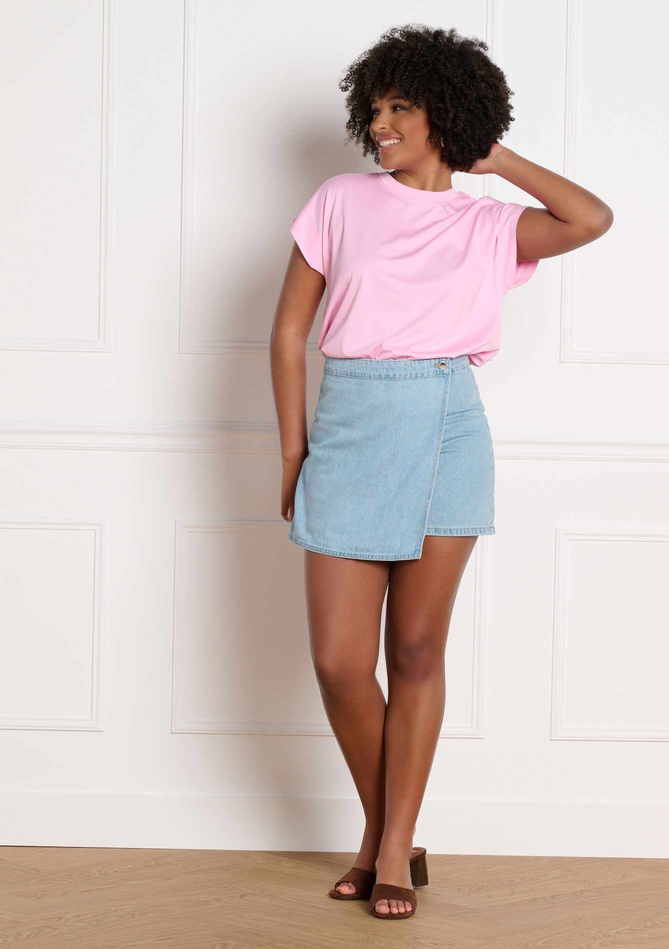 Denim skort - BLUE BLEACHED - 22000640_0502