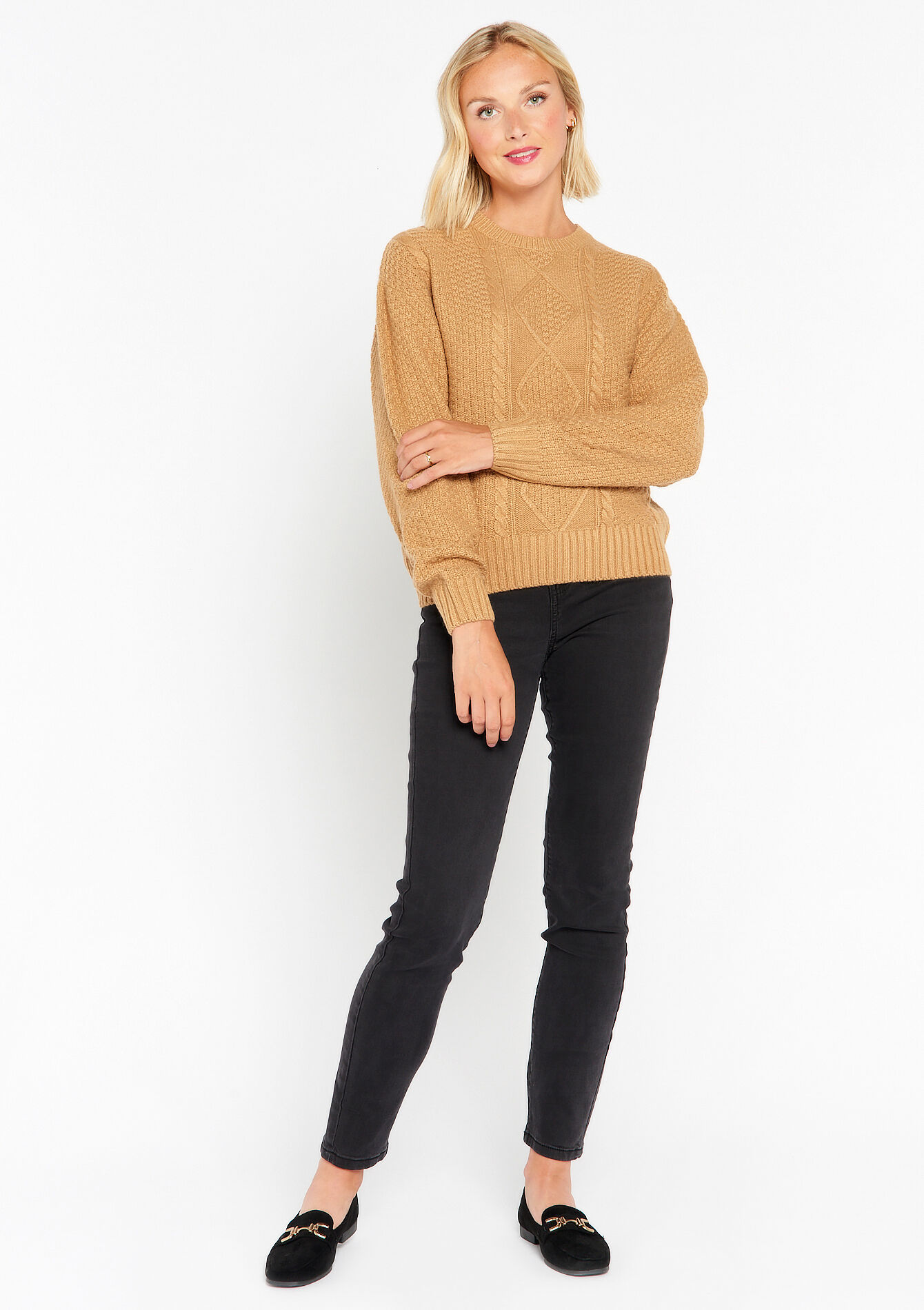 Cable-knit pullover, Cable-knit pullover - LIGHT CAMEL - 04006147_3814