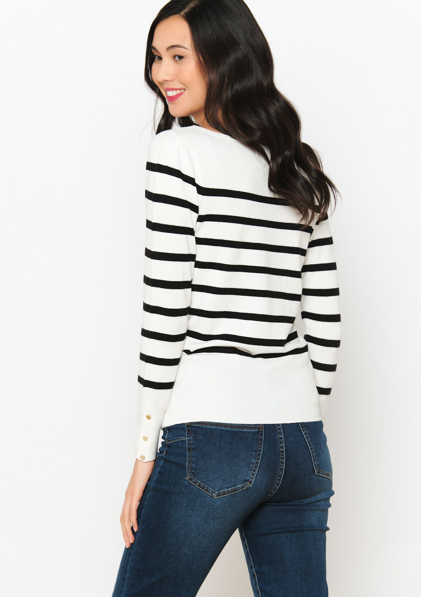 Pullover à rayures avec col bateau - OFFWHITE - 1086404