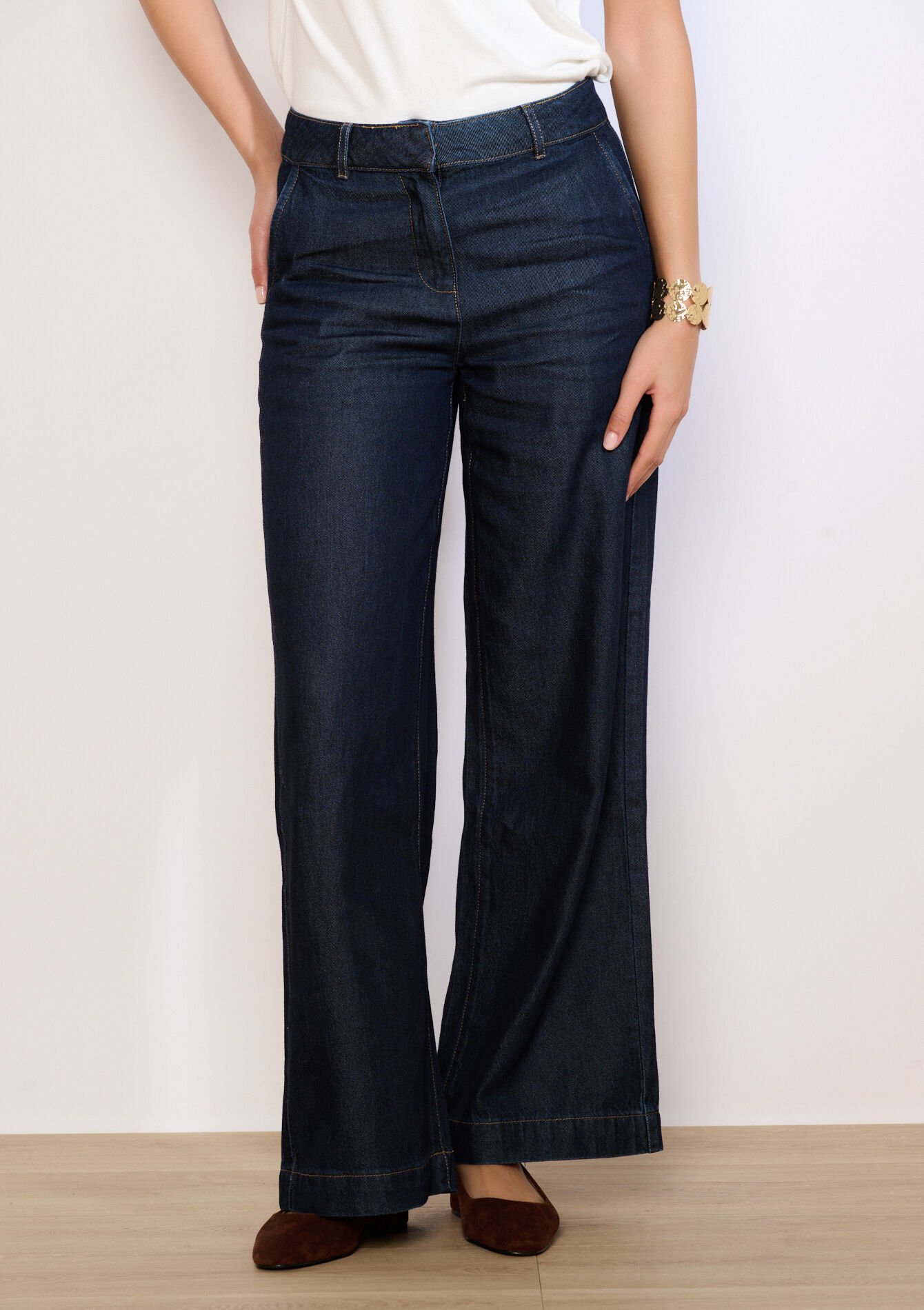 Wijde jeans met hoge taille - DARK BLUE - 22000644_0501