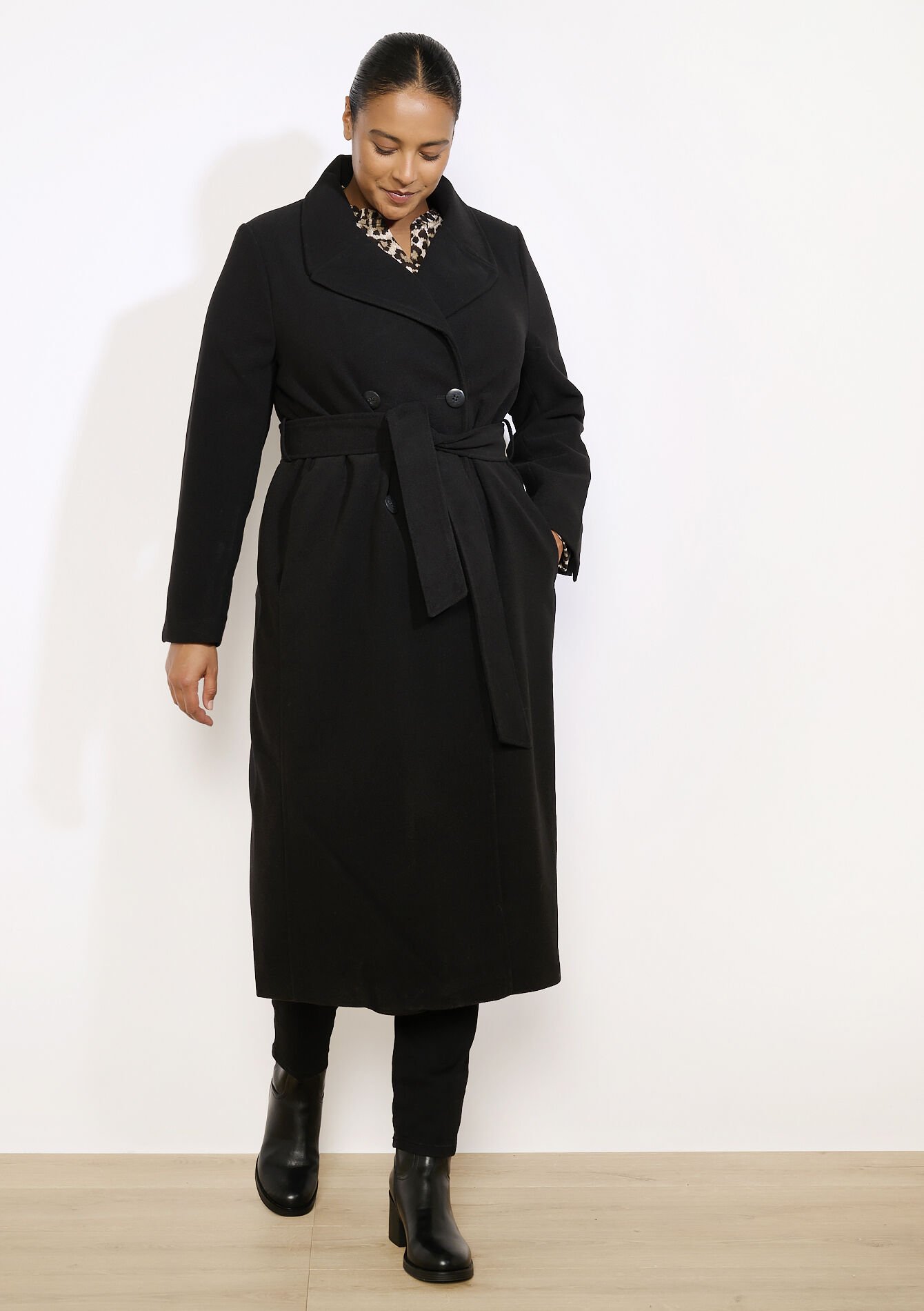 Manteau long croisé ceinturé - BLACK - 23000750_1119