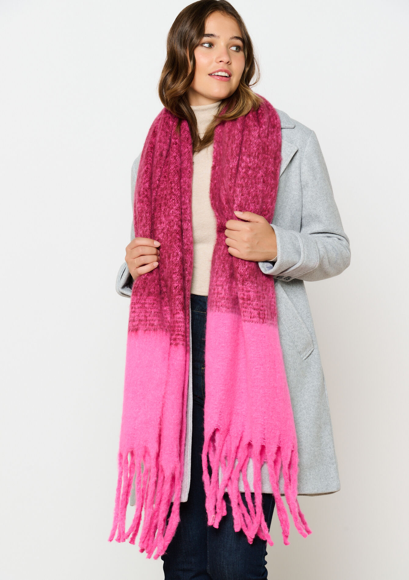 Sjaal met franjes, Sjaal met franjes - FUCHSIA - 17101199_5626