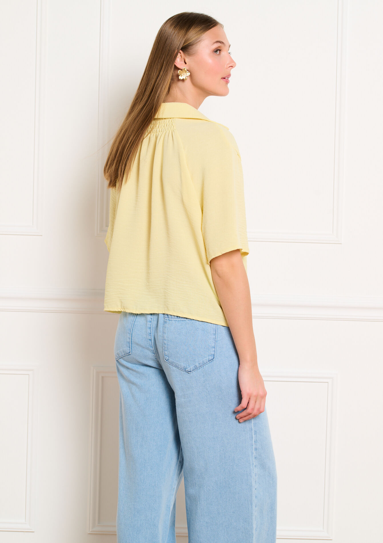 Vloeiende blouse met polokraag, Vloeiende blouse met polokraag - YELLOW PASTEL - 05703062_5004