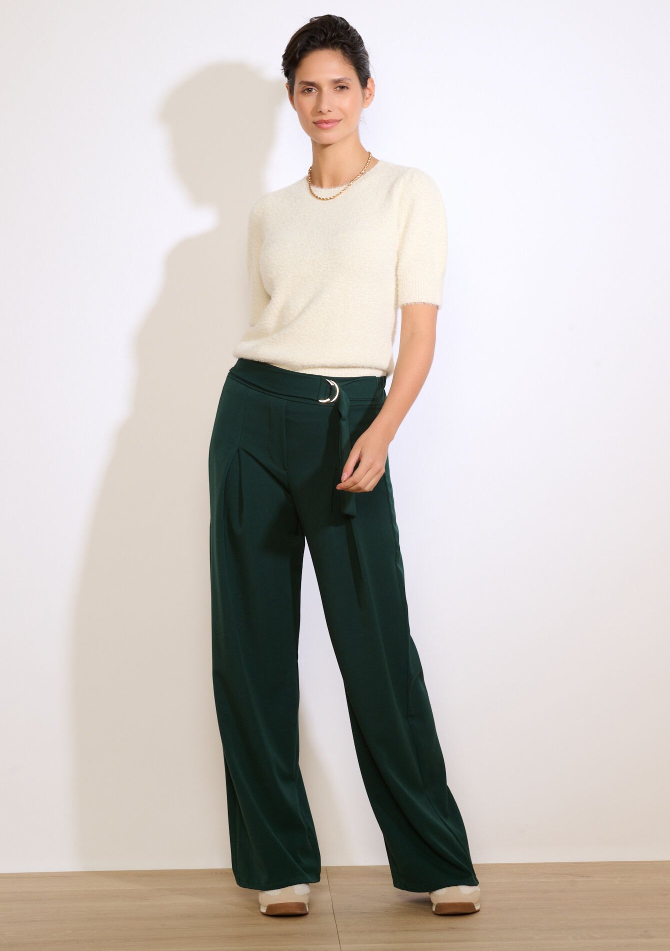 Wijde broek met ceintuur, Wijde broek met ceintuur - BOTTLE GREEN - 06100775_1778