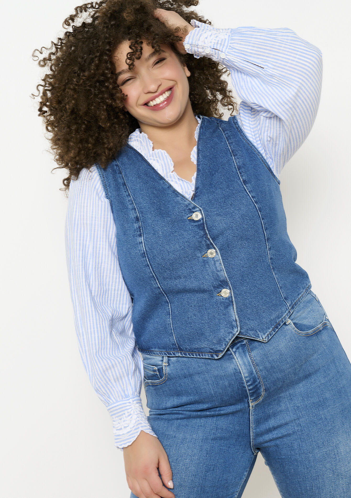 Denim gilet - MEDIUM BLUE - 09101003_0500