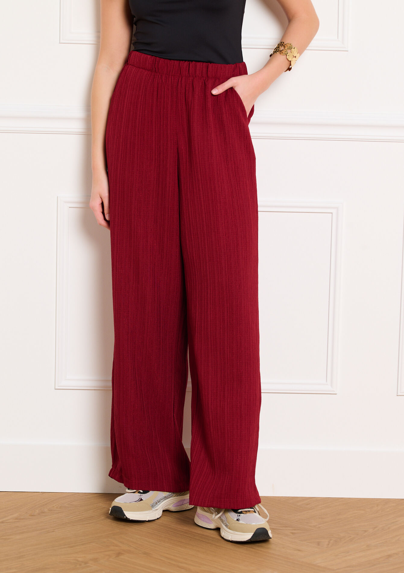 Wijde broek met textuur - RED LIPSTICK - 06601155_5310