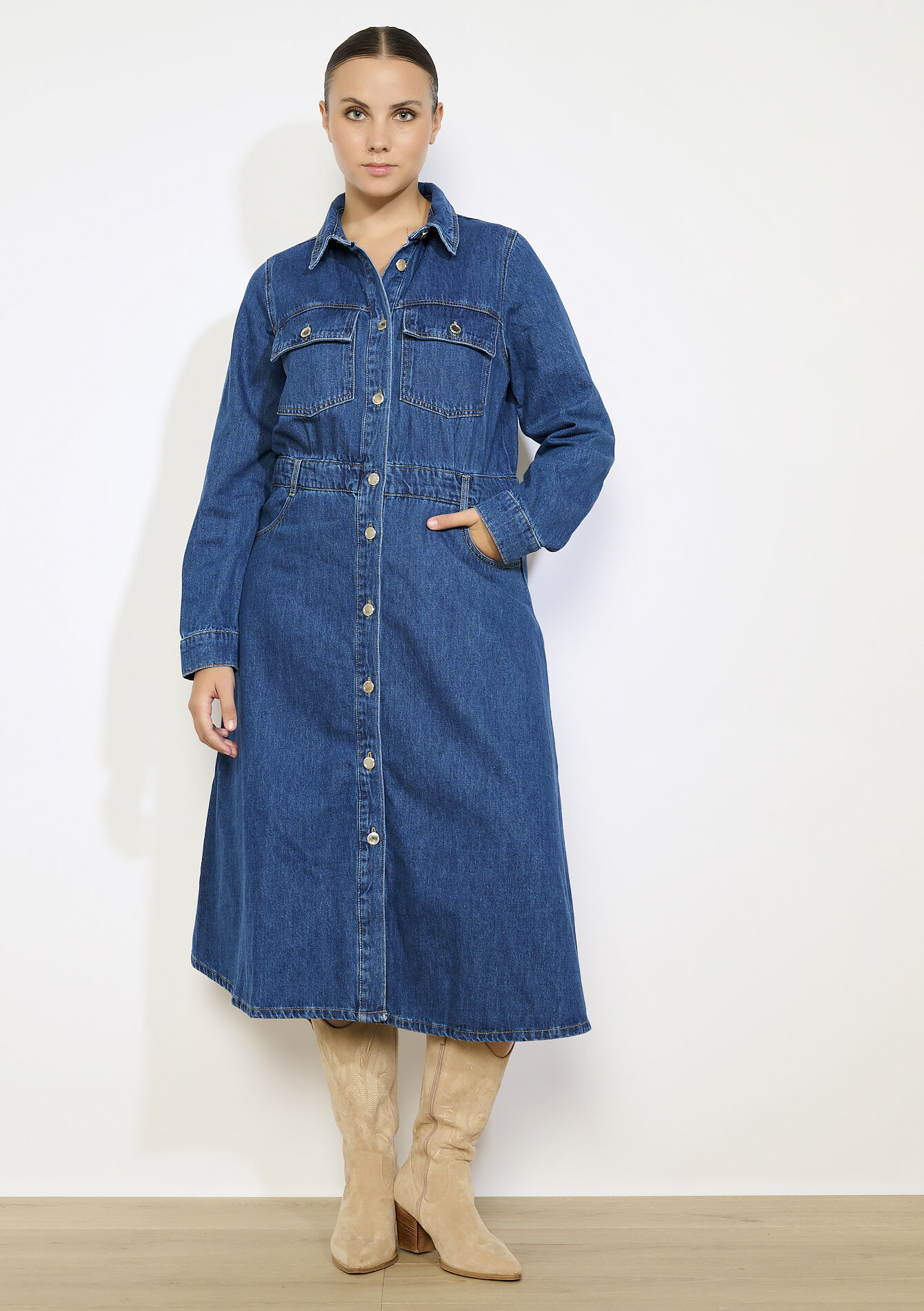 Robe chemise en jean, Robe chemise en jean - DARK BLUE - 08104176_0501