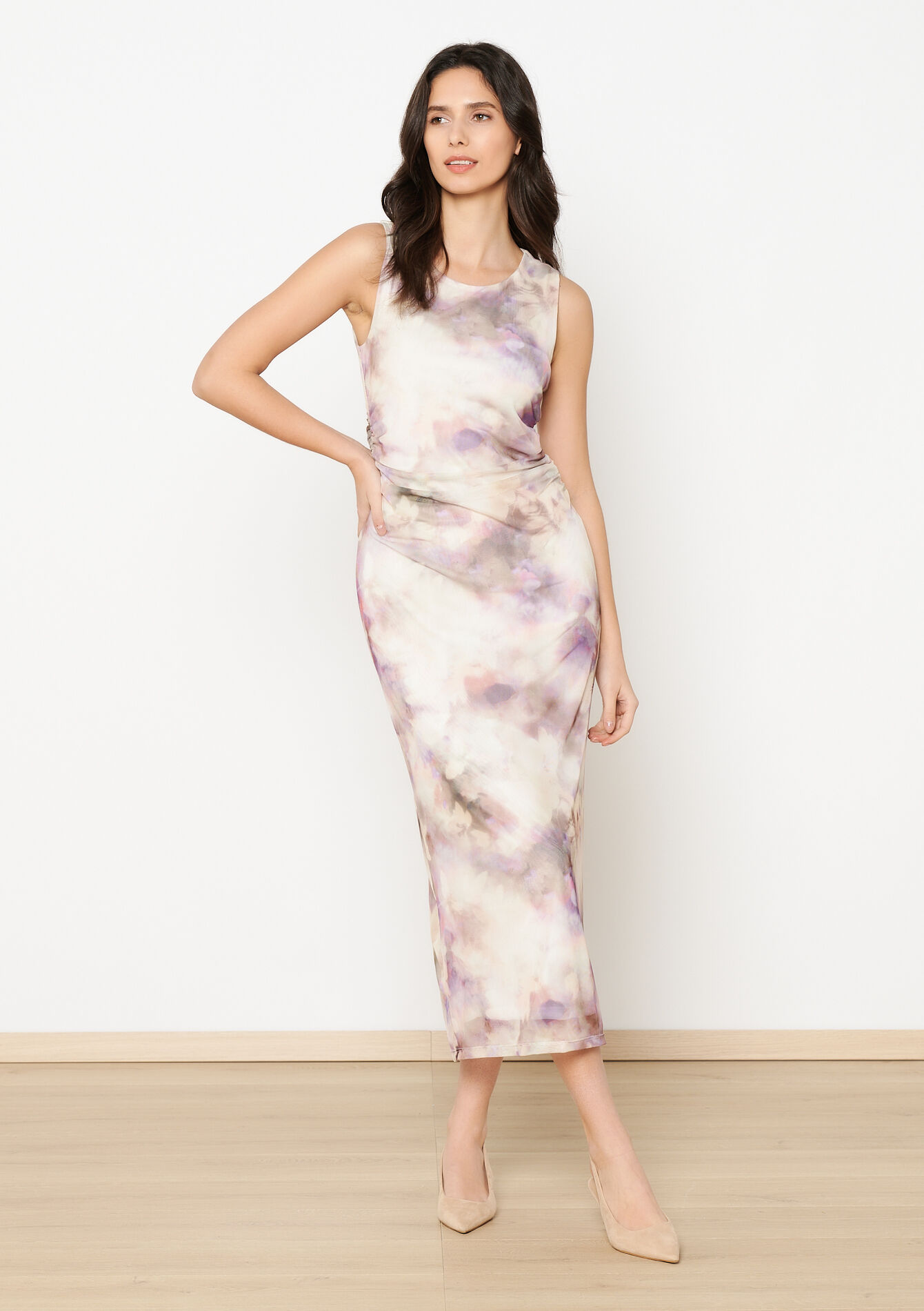 Tailored dress with blurry print, Tailored dress with blurry print - LT BEIGE - 08104026