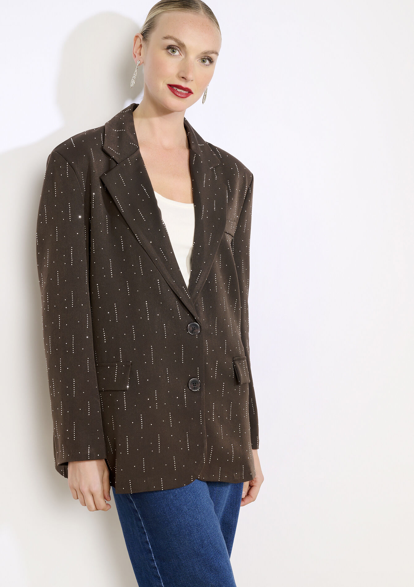 Blazer à strass, Blazer à strass - BROWN DARK CHOCOLATE - 09101158_3720